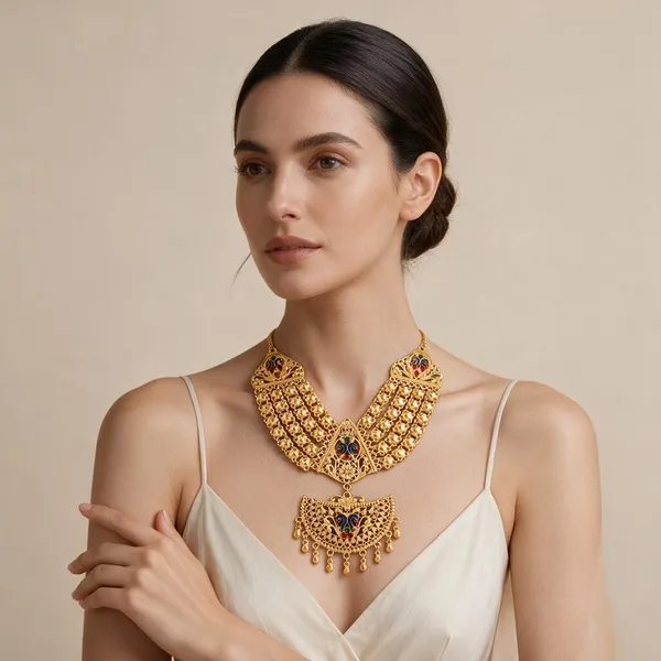 Gold_Tone_Traditional_Enamel_Necklace_Set_For_Women