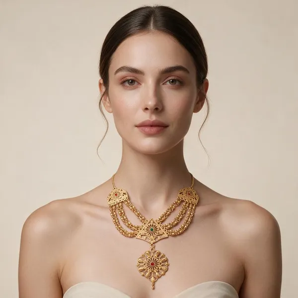 Gold_Tone_Traditional_Layered_Necklace_For_Women