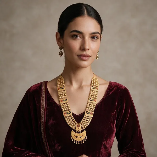 Gold_Tone_Peacock_Motif_Long_Necklace_For_Women