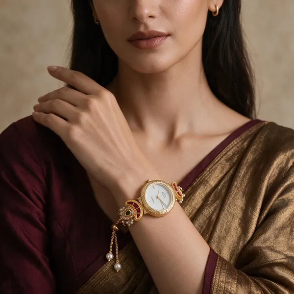 Gold_Tone_Decorative_Bracelet_Watch_For_Women