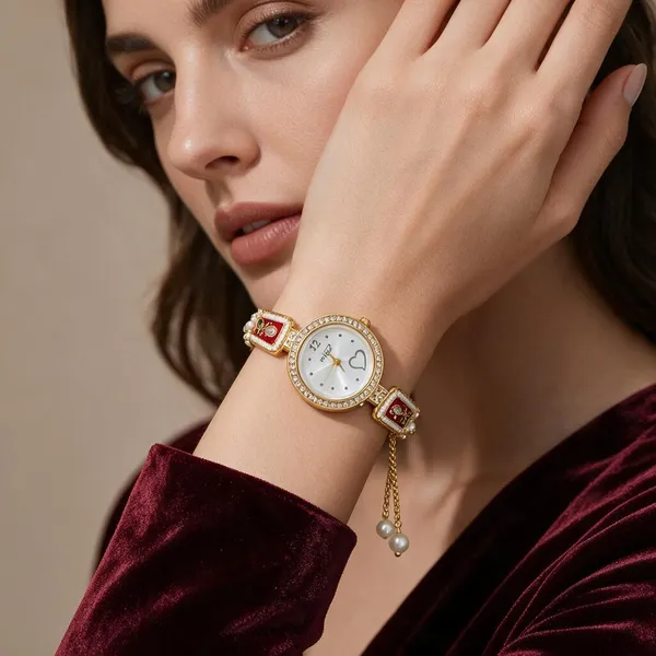 Gold_Tone_Pearl_Chain_Analog_Bracelet_Watch_For_Women
