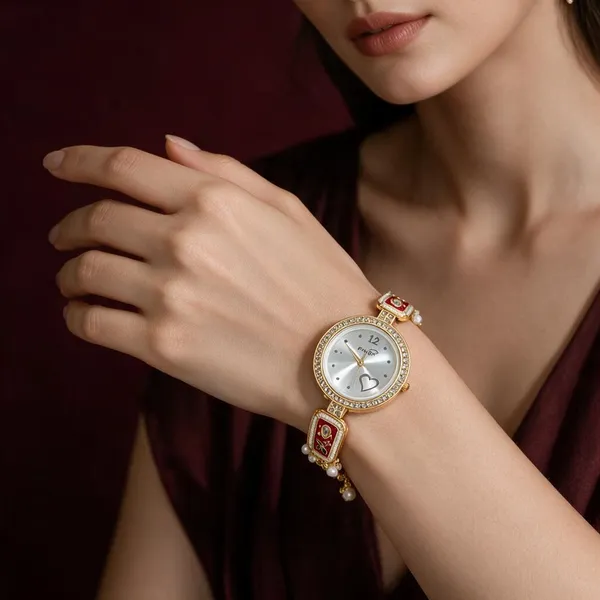 Gold_Tone_Decorative_Bracelet_Watch_For_Women