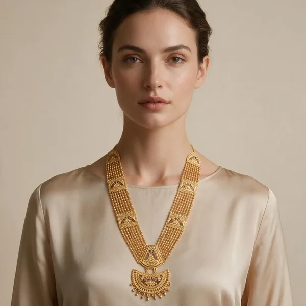Gold_Tone_Peacock_Motif_Long_Necklace_With_Pendant