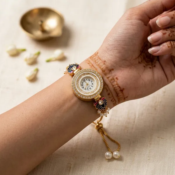 Gold_Tone_Floral_Watch_Bracelet_For_Women