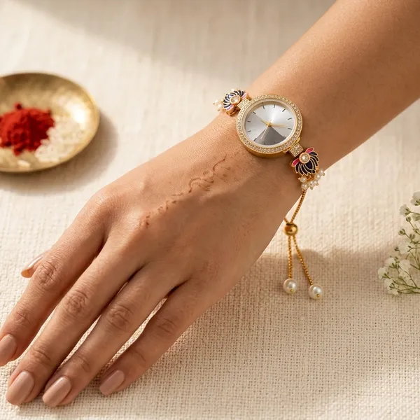 Gold_Tone_Pearl_Charm_Bracelet_Watch_For_Women