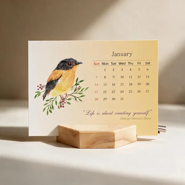 Wooden_Desk_Floral_Hand-Painted_Paper_Calendar_With_Hexa_Pen_Stand
