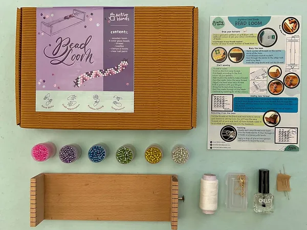 Active_Hands_Diy_Bead_Loom_Craft_Kit_With_Portable_Wooden_Loom_Fasteners_Yarn_And_Glass_Beads
