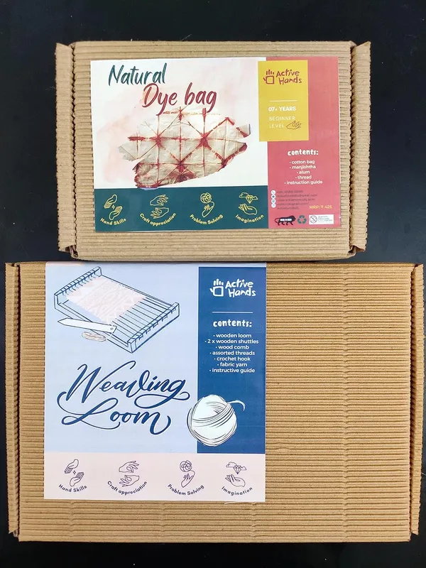 Active_Hands_Combo_Wood_Diy_Weaving_Loom_And_Natural_Dye_Kit_Bagwith_Wooden_Needles_Wrap_Thread_Crochet_Hook_Recycled_Fabric_1x_Wooden_Loom_2x_Wooden_Needles_6_Coloured_Yarns_Wrap_Thread