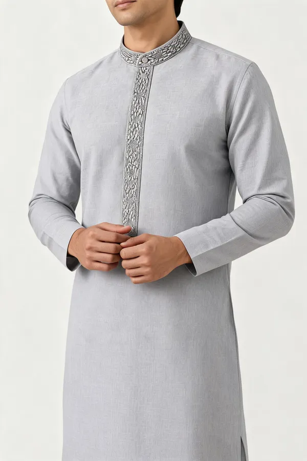 Grey_Textured_Regular_Fit_Kurta_For_Men