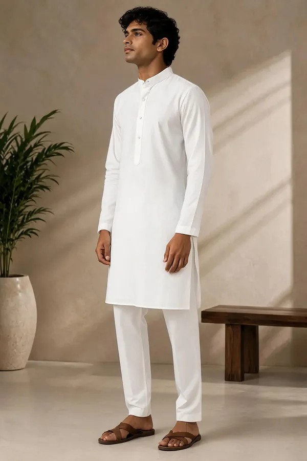 White_Traditional_Kurta_Pyjama_Set_For_Men
