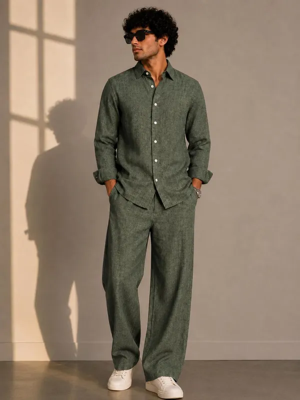 Olive_Textured_Relaxed_Fit_Shirt_And_Trousers_Set_for_Men