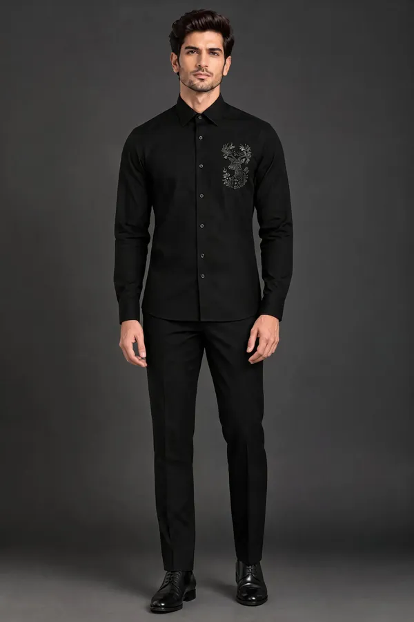 Black_Embroidered_Regular_Fit_Shirt_For_Men