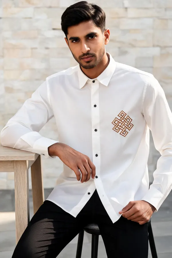 White_Embroidered_Regular_Fit_Shirt_For_Men
