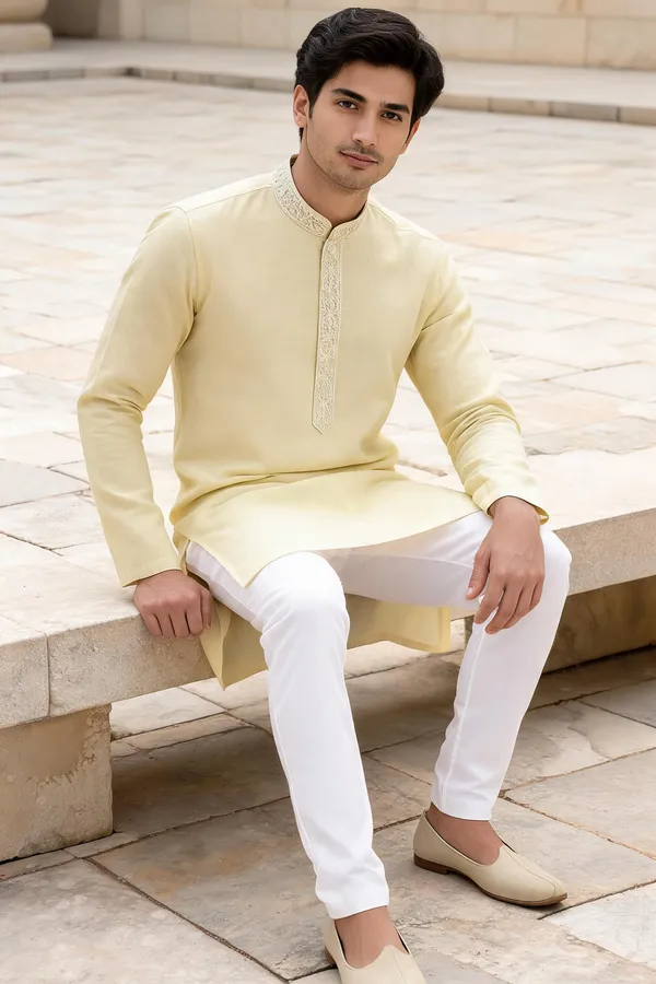 Yellow_Embroidered_Straight_Kurta_For_Men