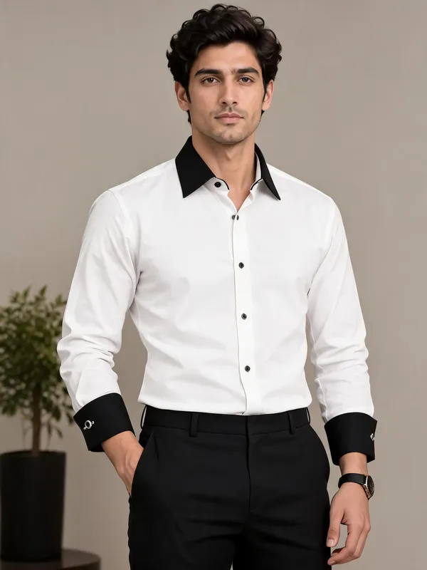 White_Contrast_Collar_Formal_Shirt_For_Men