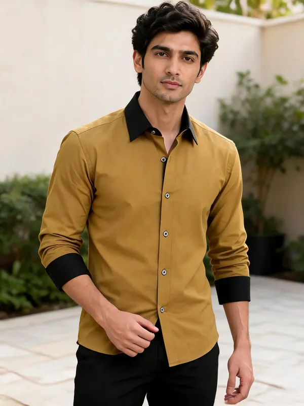 Mustard_Solid_Contrast_Collar_Shirt_For_Men