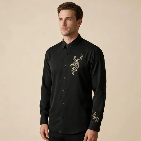 Black_Full_Sleeve_Embroidered_Shirt_For_Men