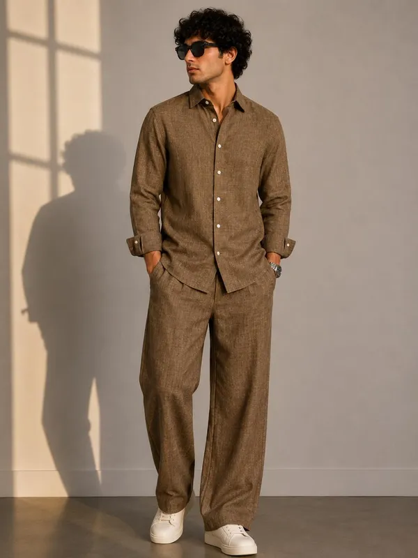 Brown_Textured_Relaxed_Fit_Shirt_And_Trousers_Set_for_Men