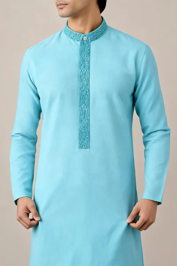 Blue_Embroidered_Straight_Kurta_For_Men