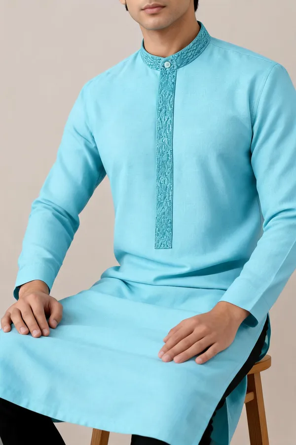 Blue_Embroidered_Straight_Kurta_For_Men