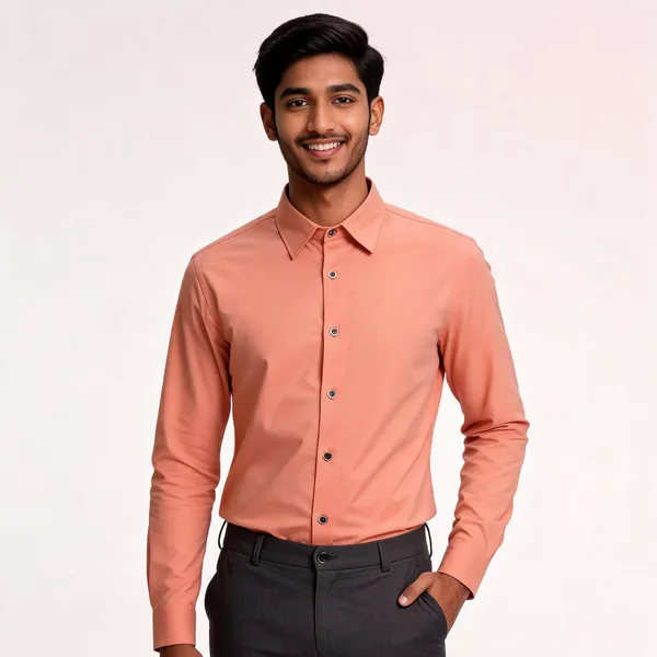 Peach_Solid_Collared_Shirt_For_Men