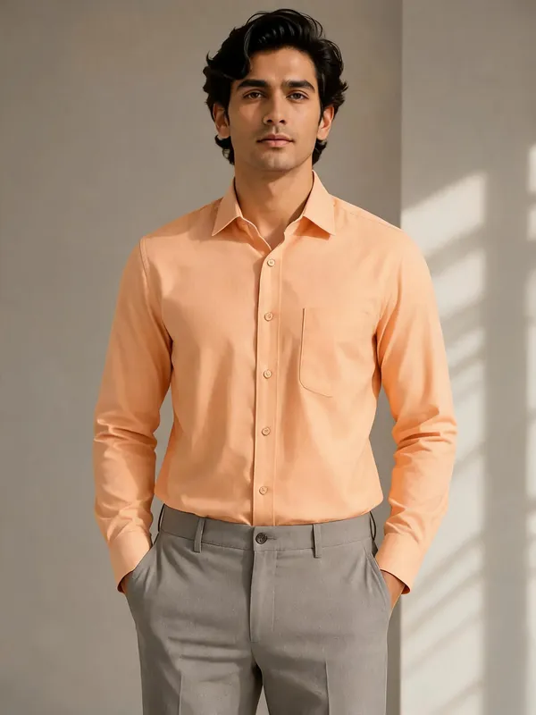 Peach_Regular_Fit_Shirt_For_Men