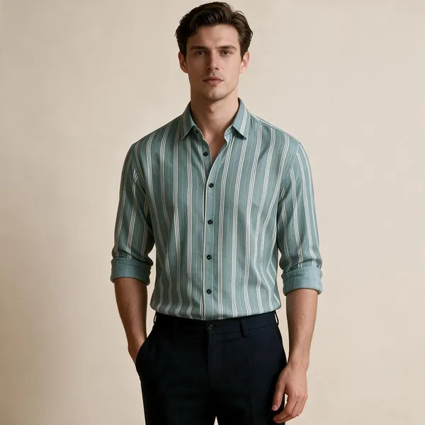 Green_Striped_Regular_Fit_Shirt_For_Men