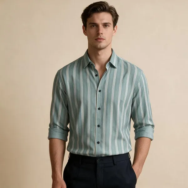 Green_Striped_Regular_Fit_Shirt_For_Men