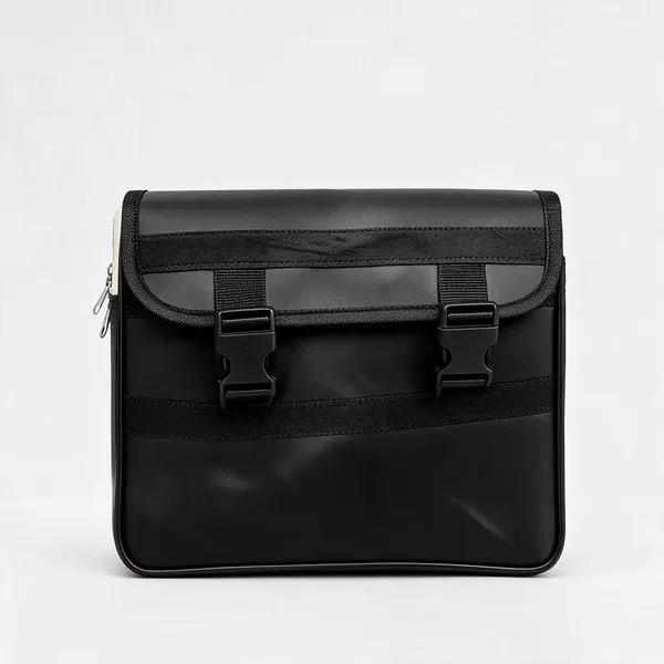 Black_White_Nylon_Canvas_Leatherette_Motorcycle_Saddlebag_25L