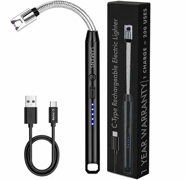 SAMANS_C-Type_Rechargeable_Electric_Lighter_|_Flexible_USB_Lighter_|_Long_Battery_Plastic_Electronic_Gas_Lighter_(Black,_Pack_of_1)