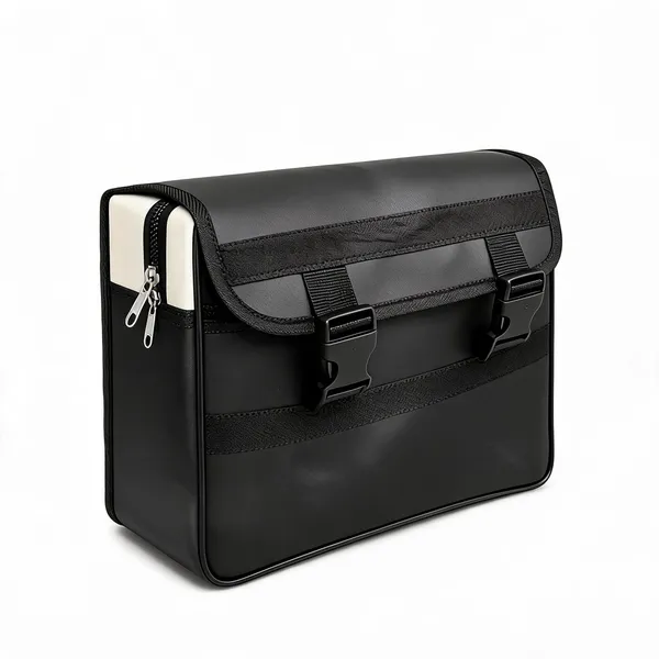 Black_White_Nylon_Canvas_Leatherette_Motorcycle_Saddlebag_25L