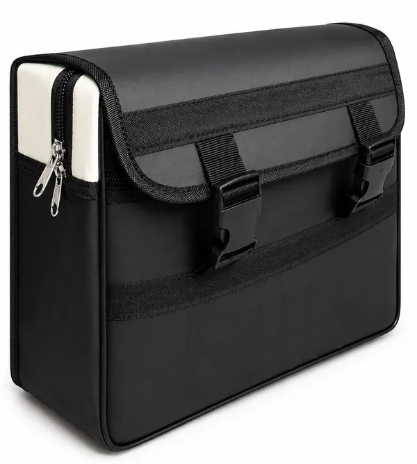 Ridemate_Motorcycle_Saddlebag_Saddle_Bag_Black,_White_Leatherette_Motorbike_Saddlebag_(25_L)