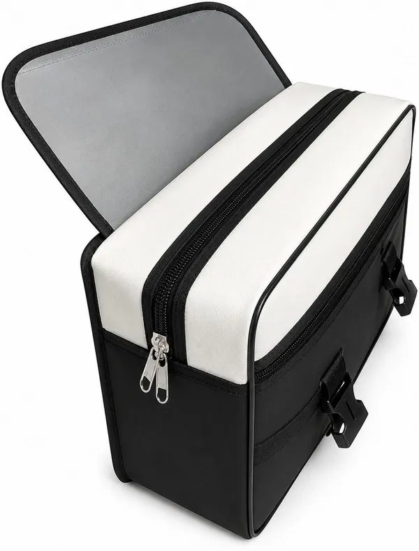 Ridemate_Motorcycle_Saddlebag_Saddle_Bag_Black,_White_Leatherette_Motorbike_Saddlebag_(25_L)