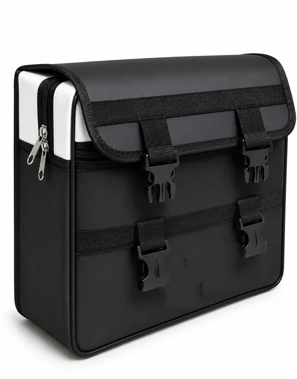 Ridemate_Motorcycle_Saddlebag_Saddle_Bag_Black,_White_Leatherette_Motorbike_Saddlebag_(25_L)