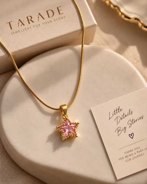 Gold_Plated_Pink_Star_Pendant_Necklace_For_Women