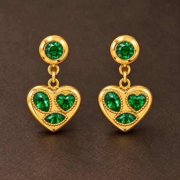 Gold_Plated_Stainless_Steel_Green_Gemstone_Heart_Drop_Earrings_For_Women