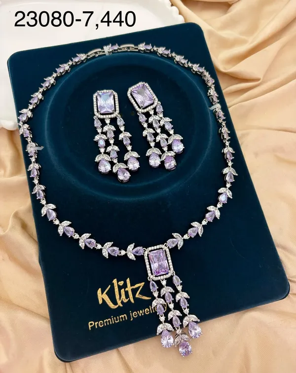 Silver_Tone_Brass_Lavender_Stone_Necklace_And_Earrings_Set_For_Women