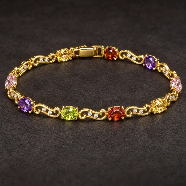 Gold_Plated_Stainless_Steel_Multicolor_Stone_Link_Bracelet_For_Women