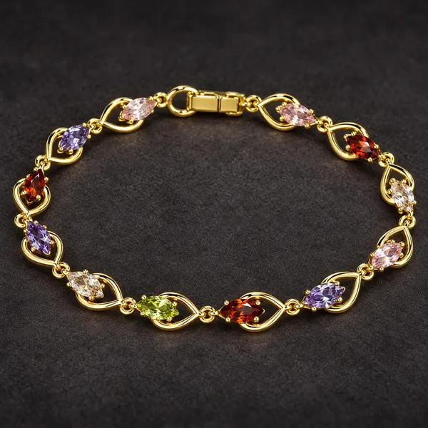 Gold_Plated_Multicolor_Stone_Leaf_Link_Bracelet_For_Women