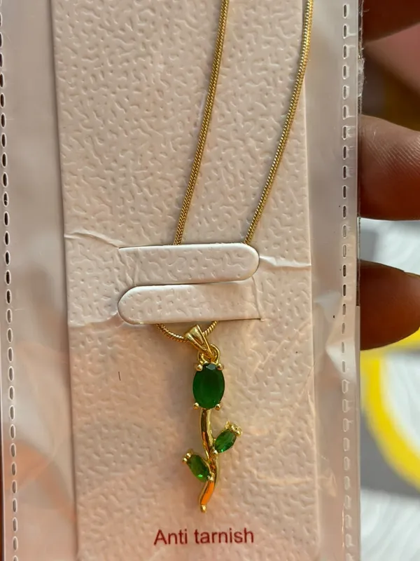 Gold_Plated_Green_Stone_Branch_Motif_Pendant_Necklace_For_Women