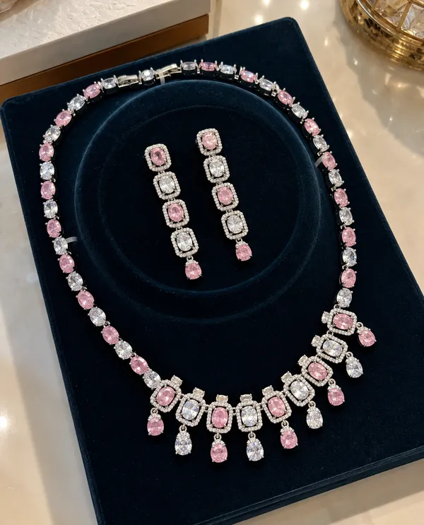 Brass_Pink_Crystal_Stone_Necklace_And_Earrings_Set_For_Women