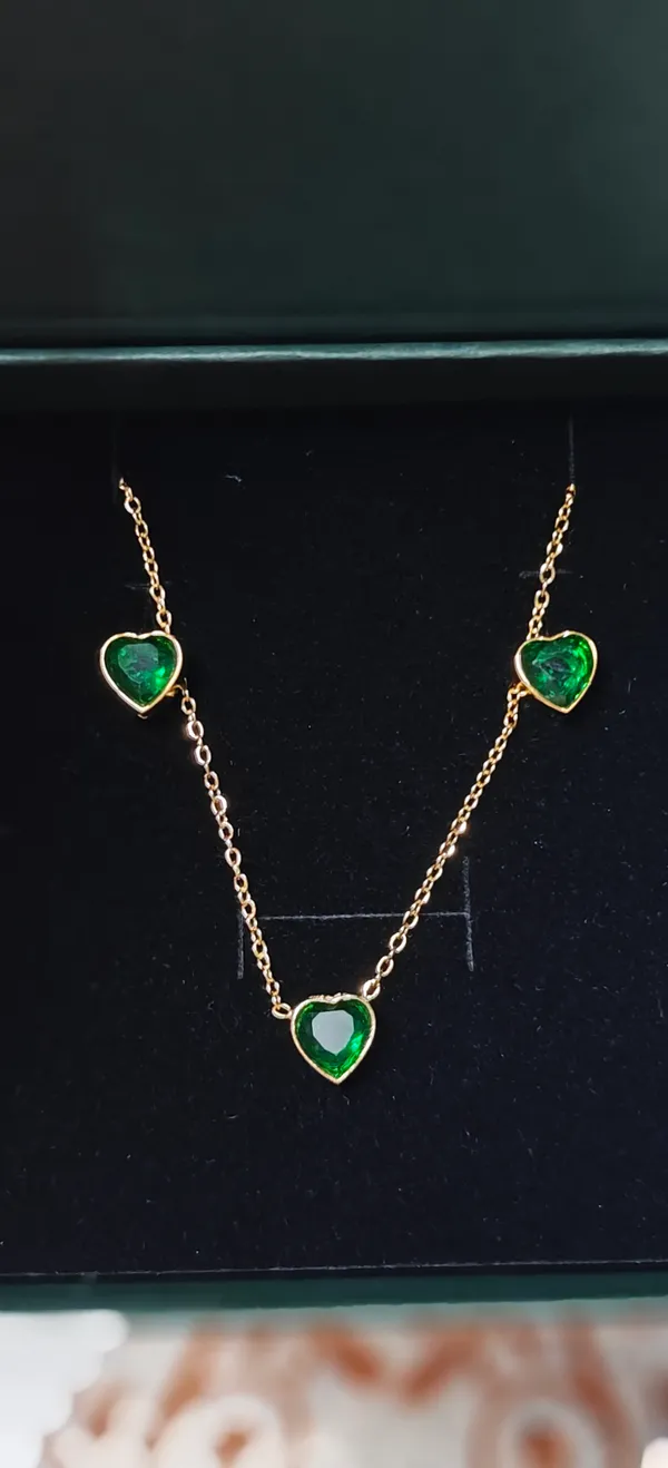 Gold_Plated_Stainless_Steel_Green_Heart_Pendant_Necklace_Earring_Set_For_Women