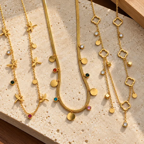 Gold_Plated_Stainless_Steel_Butterfly_Clover_Layered_Necklace_Set_For_Women