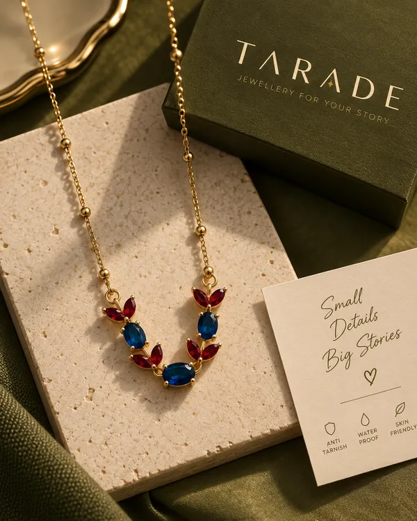 Gold_Plated_Blue_Red_Stone_Floral_Pendant_Necklace_For_Women
