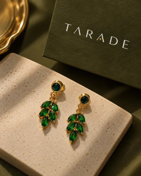 Gold_Plated_Stainless_Steel_Green_Stone_Leaf_Drop_Earrings_For_Women