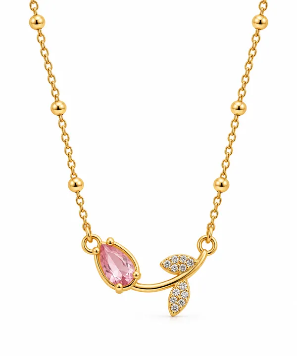 Gold_Plated_Stainless_Steel_Pink_Leaf_Pendant_Necklace_For_Women