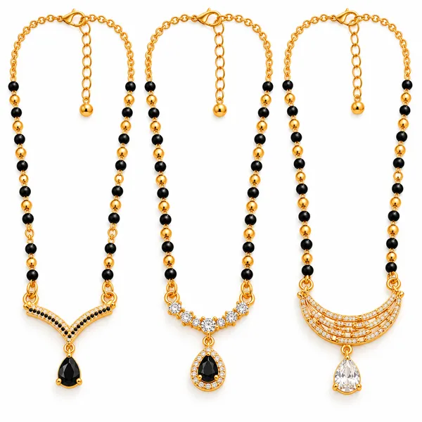 Gold_Plated_Black_Beaded_Stainless_Steel_Mangalsutra_Set_For_Women