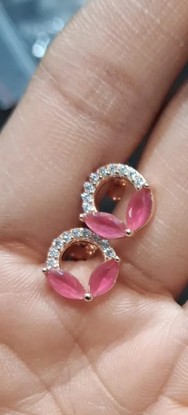 Rose_Gold_Tone_Pink_Stone_Floral_Stud_Earrings_For_Women
