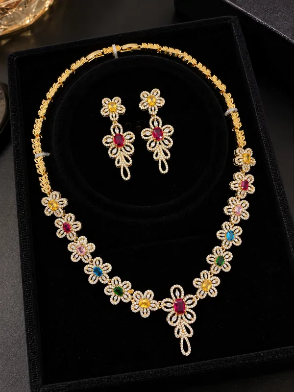 Brass_Gold_Tone_Multicolor_Floral_Necklace_And_Earrings_Set_For_Women