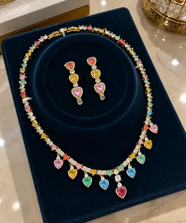 Multicolour_Brass_Stone_Necklace_And_Earrings_Set_For_Women